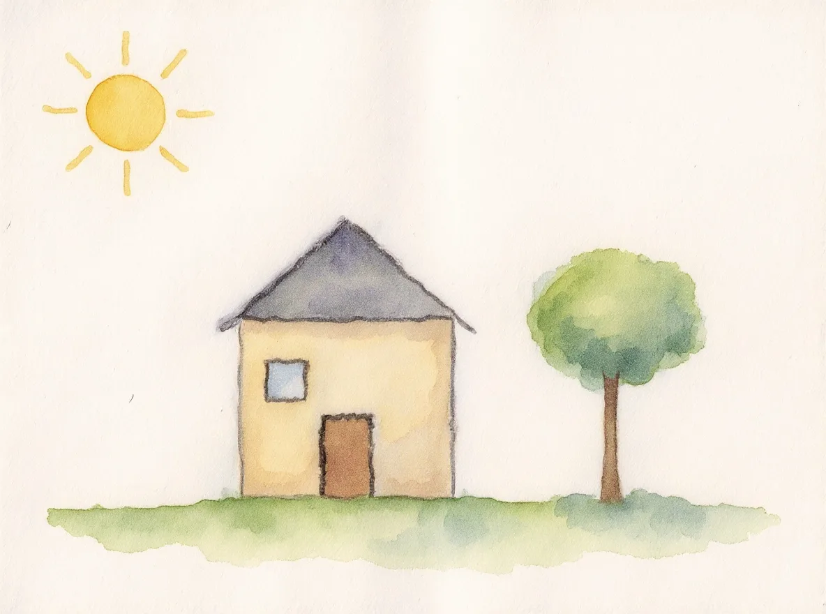 The same sketch finished in watercolour